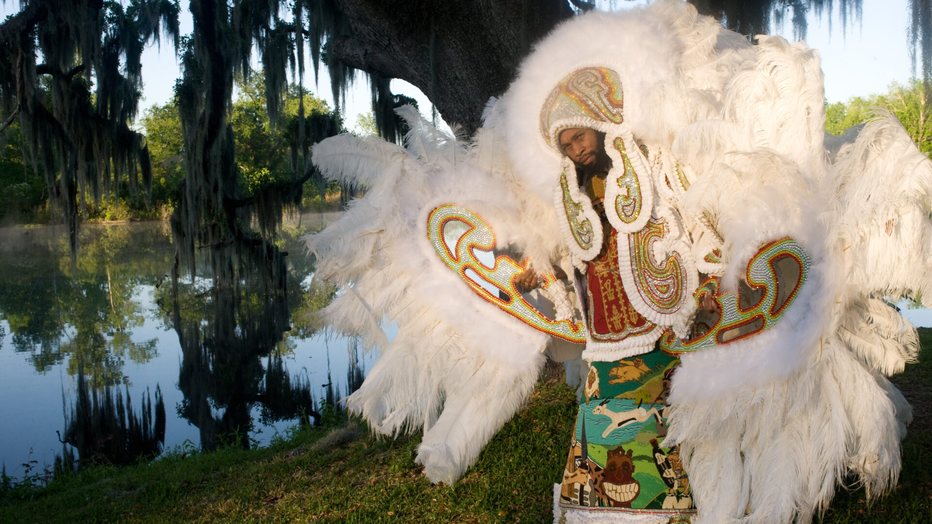 002_Melancon Demond, second Chief of the Seminole Hunters wearing the “Africa” suit. 2011
